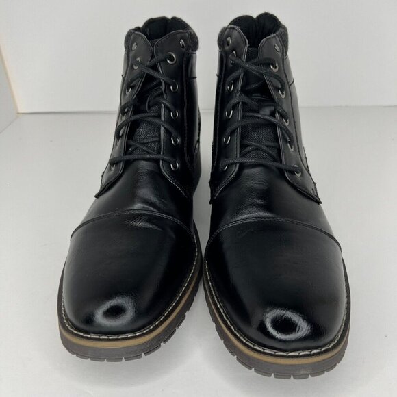 Vostey Mens BMY8079 Black Leather Solid Lace Up Size 10 Motorcycle Combat Shoes main image 6